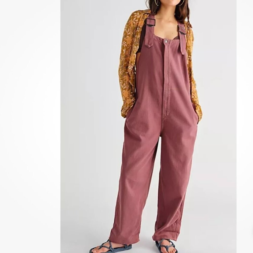 We The Free x Free People Size Medium Hunter Denim Utility Overalls in Purple